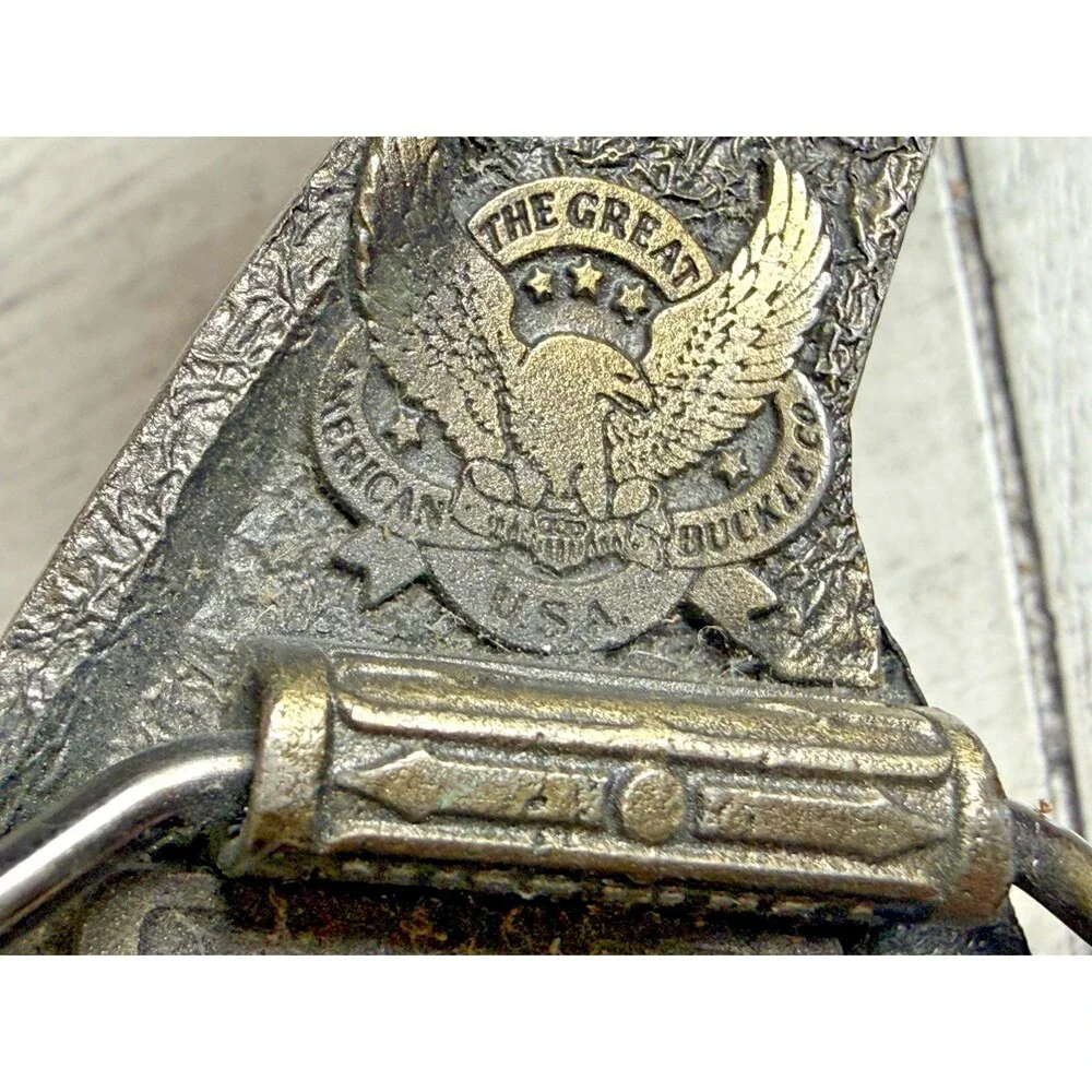1981 Great American Buckle Co Carpenter Hammer Saw Level Belt Buckle 41” VTG